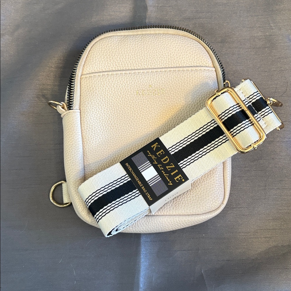 Kedzie Cream Crossbody Bag with Black and White Strap